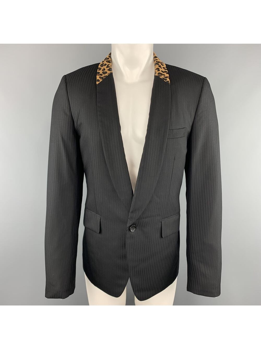 COMME des GARCONS HOMME PLUS M Black Leopard Trim Shawl Collar Sport Coat